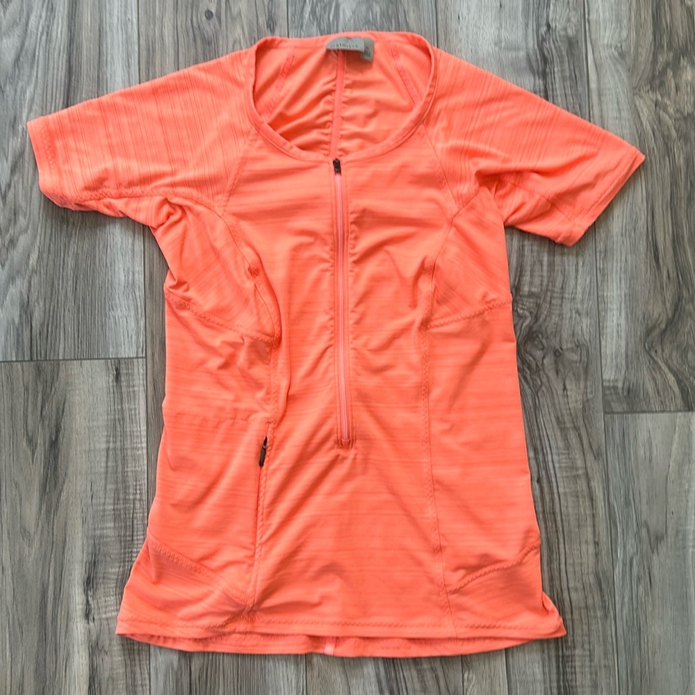 Athleta Orange Short Sleeve Top with 1/2 Zip with Back Ruching in Size Medium
